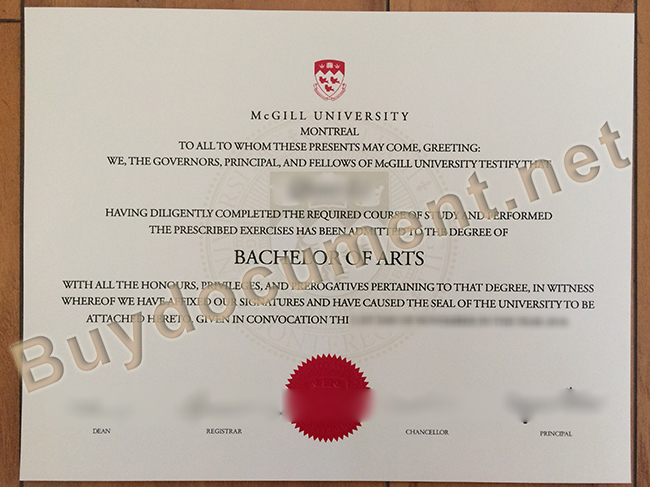 McGill University degree sample, McGill University diploma order
