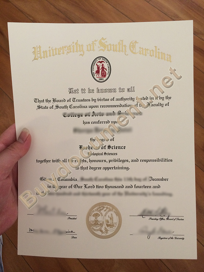 fake University of South Carolina diploma, University of South Carolina degree sample
