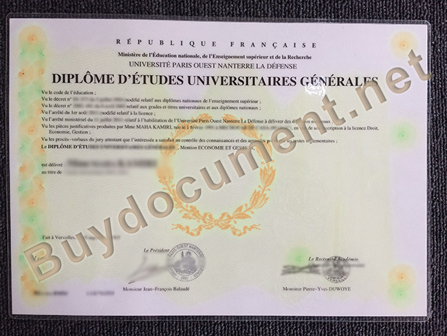 Université Paris X degree sample, Université Paris X diploma order