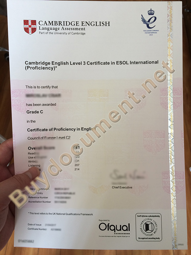 ESOL certificate, ESOL certificate sample