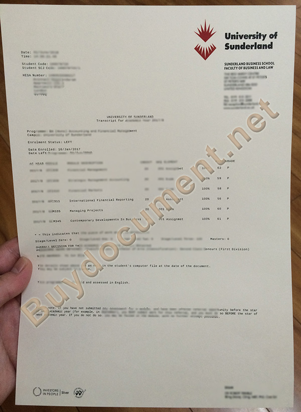 buy fake diploma, University of Sunderland fake transcript