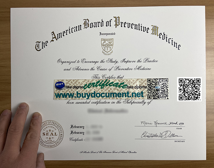 American Board of Preventive Medicine diploma, ABPM diploma, ABPM certificate.