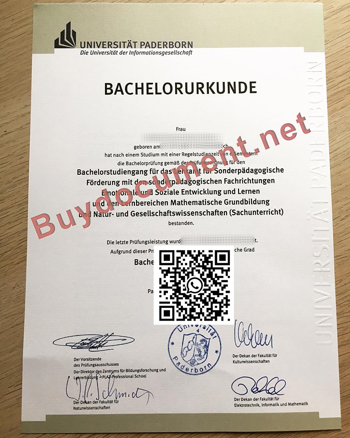 Paderborn University diploma, Universität Paderborn Urkunde