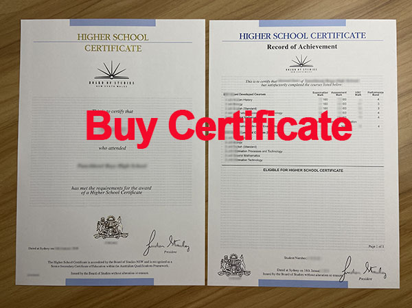 Higher School Certificate, HSC transcript. Board of Studies NSW certiifcate.